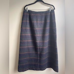 Vintage Harve Benard Wool Alpaca Long Navy Plaid Winter Skirt Pockets Size 14